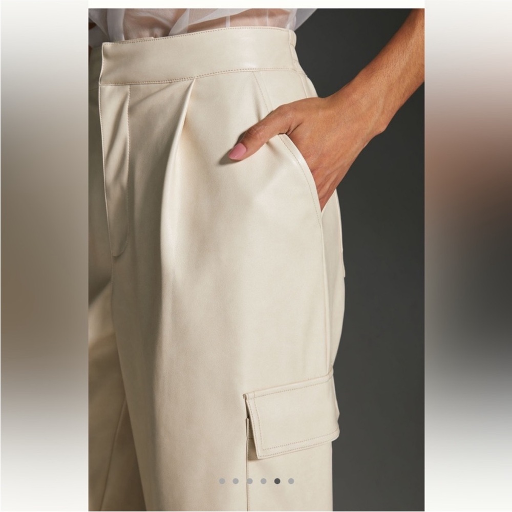Faux Leather Wide-Leg Cargo Pants - Cream - Picture 5 of 10